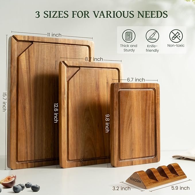 Kikcoin Acacia Wood Cutting Board Set of 3 - Image 3