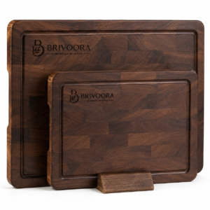 BRIVOORA Heavy-Duty Walnut Wood Cutting Board Set – Reversible Chopping Block